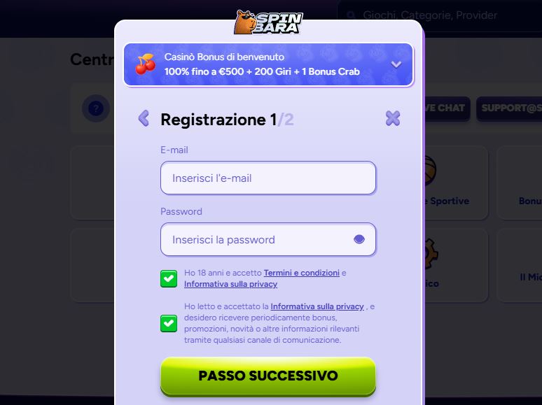 Registra account con email